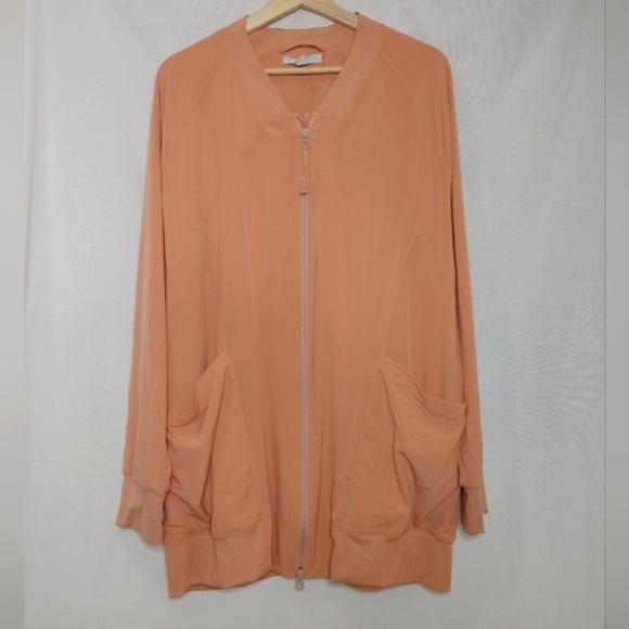 Zella Bomber Jacket Longline Peach Orange Full Zip Long Sleeve Light Athletic XL - Picture 2 of 9